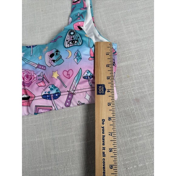 Juniors Size Small Workout / Swim‎ Top Witchy Mushrooms Skulls Crystals Heels - Picture 5 of 9